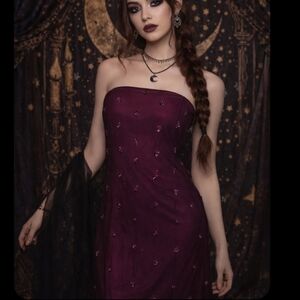 Vtg 90s Strapless Purple Mesh Overlay Evening Gown Size 10 Whimsigoth Y2k